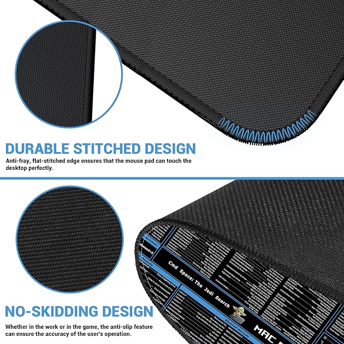 ProbTis Keyboard Shortcut Mouse Pad Compatible with MacOS, Computer Shortcut Cheat Sheet Mousepad, Stitched Edges, Non-Slip Base Keyboard Mats, XXL Large Desk Mat, 35.4”x15.7”, Office Gifts