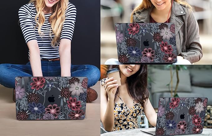 CISSOOK Compatible with MacBook Air 13.6 inch Case 2022 2023 2024 2025 2026 Model A2681 A3113 A3240 A3449, Plastic Hard Case with Keyboard Cover Screen Protector Type C Adapter, Texture Flowers