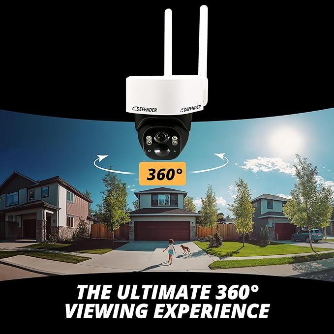 Defender 4G LTE 2K+ AI Frontier PTZ Wireless Outdoor Security Camera, 5W Solar Panel, 360° AI Tracking, Deterrence, 2 Way Talk, 9400maH Battery, Works with Empower App, eSIM Included