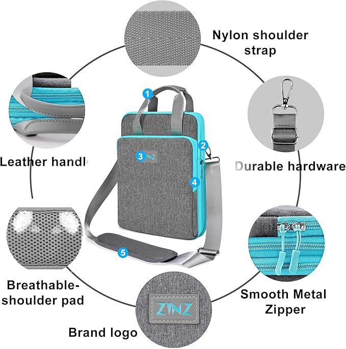 ZINZ Laptop Shoulder Bag 12.3-13 inch Case Sleeve, Expandable Handbag with Valuables Compartment Compatible with MacBook Air/Pro/Neo 13", iPad 12.9"/13"/11", Shockproof,Gray-Blue edge