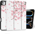 MEEgoodo Case for M5 iPad Pro 11 inch 2025/M4 iPad Pro 11 inch Case 2024, Tablet Cover with Trifold Stand & Pencil Holder & Auto Wake/Sleep & Soft TPU Back Cover, Cherry Blossoms