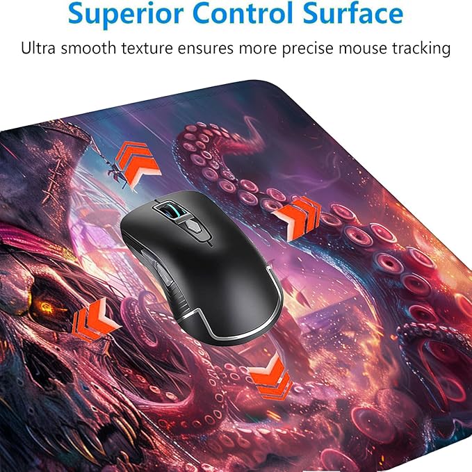 Octopus Pirate Skull Desk Mat Black Ship Large Gaming Mouse Mat with Stitched Edges,Non-Slip Waterproof Rubber Base Mous Mat 31.5"x11.8" Office Computer Keyboard Laptop Home