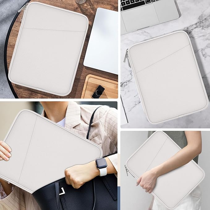 MoKo 9-11 Inch Tablet Sleeve Case, Fits New 11inch iPad Air M4/Pro M5, iPad A16 11", i-Pad 10/9/8/7th/Air 5/4th 10.9"/10.2", Tab S9/S8 11", Protective Bag Carrying Case with Pocket,Gray + White
