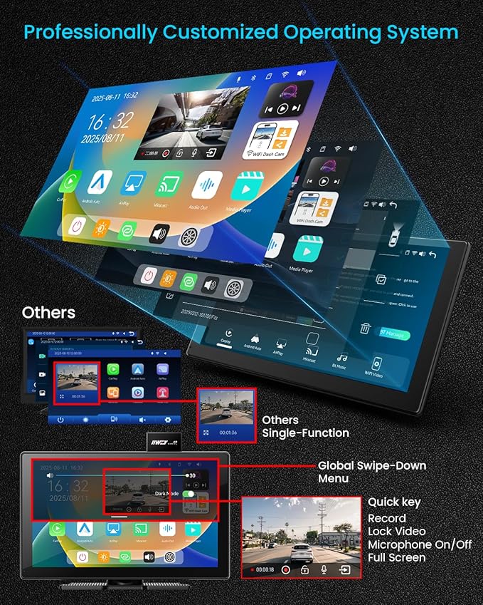IK9 9" Wireless CarPlay & Android Auto Screen, Portable Car Stereo with 4K Dash Cam & 1080p Rear Camera, CarPlay with Backup Camera, Touch Screen GPS Display, Mirror Link, Apple Car Play Screen