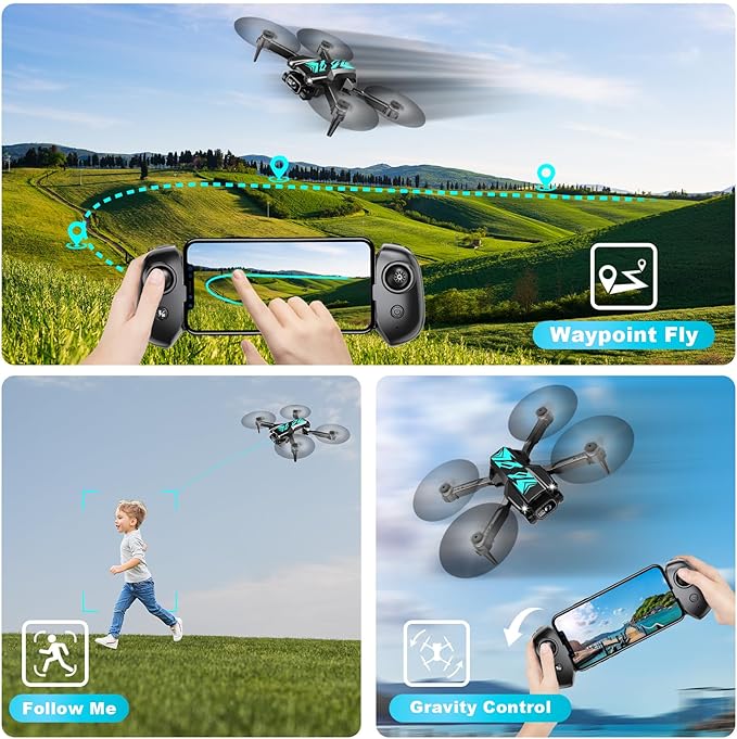 Mini Drone with Camera for Beginners Adults-1080P FPV Camera Foldable Drone with Stable Altitude Hold, Gestures Selfie, Waypoint Fly, Headless Mode, Auto-Follow, 3D Flip, One Key Start, 3 Speeds, 2 Batteries