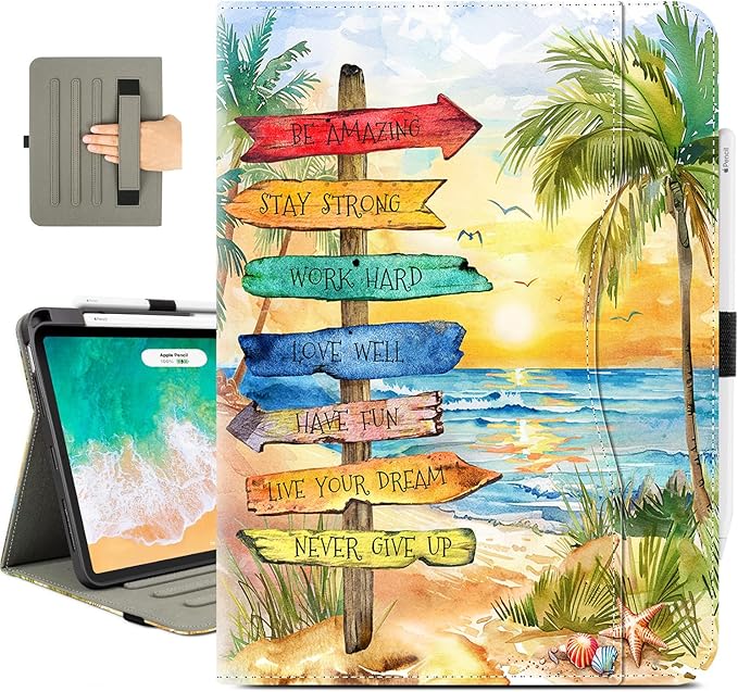 Vimorco for iPad Air 11 Inch Case M4/M3/M2 2026/2025/2024, for iPad Air 5th/4th Gen Cases 10.9-inch, for iPad Pro 11 Inch Case 4th/3rd/2nd/1st Generation Pencil Holder/Hand Strap/Pocket, Beach Path