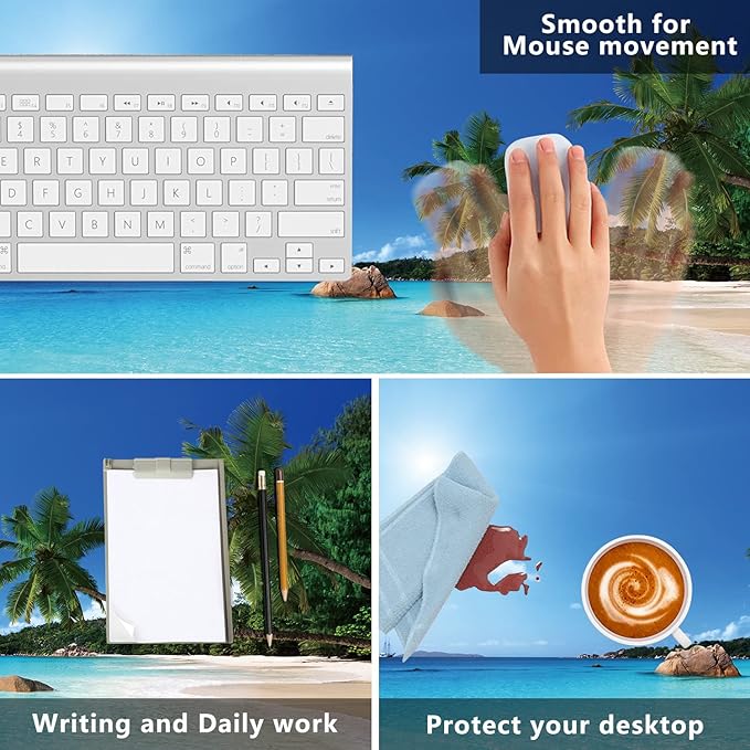 Ocean Desk Mat,ANSE Lazio Beach at Praslin Island Extended Gaming Mouse Pad,Large Non-Slip Rubber Base Mousepad with Stitched Edges,Waterproof Mouse Mat Desk Pad for Office Game Home 35.4x15.75 in