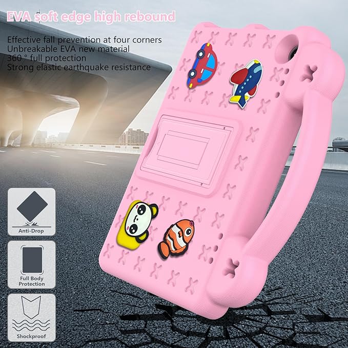 AKABEILA Compatible with Amazon Fire HD 8/HD 8 Plus (2020/2022)/Fire HD 8 2024 Tablet Case, Kids Friendly Universal Lightweight Shockproof Protective Case with Shoulder Strap & Stand Handle Pink