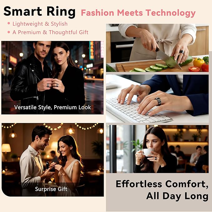 Smart Ring for Women & Men, Health & Fitness Tracker with Heart Rate/Sleep Monitoring/Blood Pressure, 5ATM Waterproof, Activity Trackers with Free App, Valentine's Day Gifts for Women
