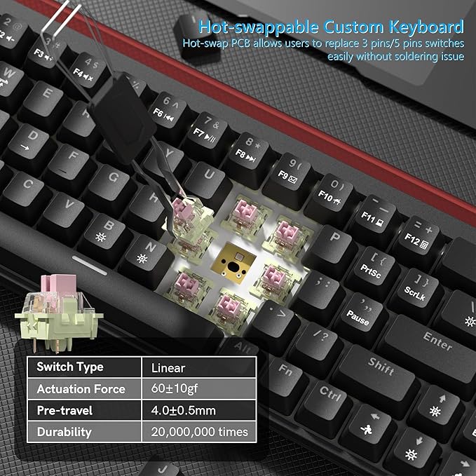 Womier 60% Keyboard Gaming with Light Box, Wired Mechanical Keyboard with MCA Keycaps, OEM Profile, Programable, 64 Keys Hot Swap RGB Cream Custom Key Board for PC Computer Win/MAC (WK68 PRO-Black)