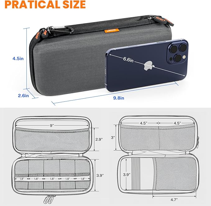 Double-Layer Electronics Organizer Travel Case - Hard Carrying Case with Multiple Pocket - Portable Zipper Cord Tech Pouch Bag for Charger, Phone, Power Bank, Cable, USB Flash Drive, SD Card, Adapter