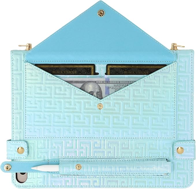 Shiny Case for iPad mini 5/4/3/2/1, Mini 7.9" Handbag Case, Techcircle Iridescent PU Leather Folio Envelope Pocket Stand Cover with Hand Strap+Shoulder Strap+Pencil Holder+Card Slots, Shiny Blue