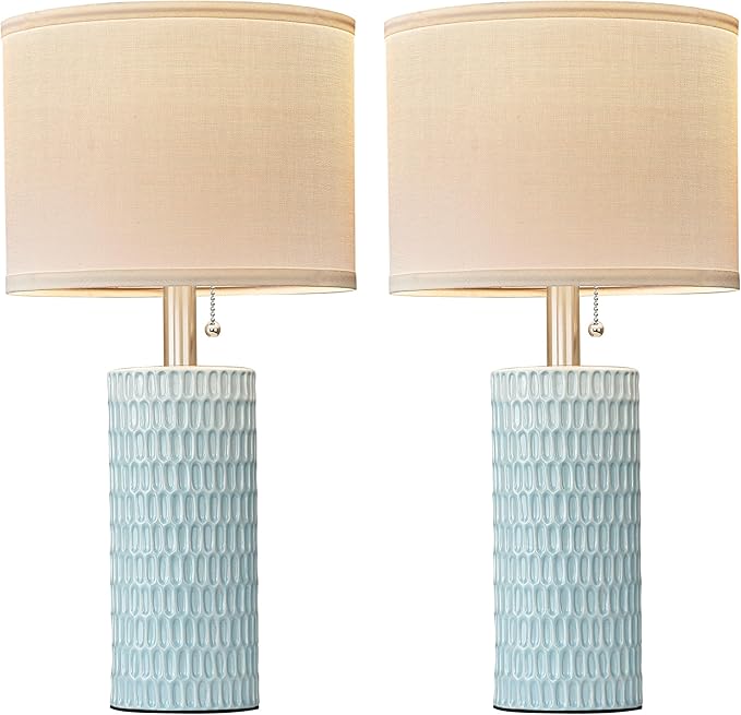 Reaketon Table Lamps for Living Room Set of 2, Ceramic Table Lamps for Bedroom, 20" Modern Lamps for Night Stands, Blue