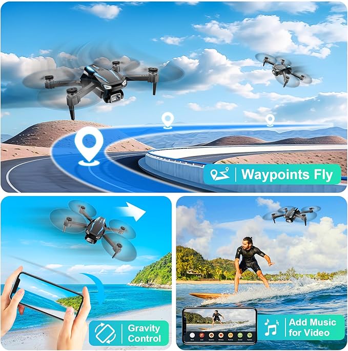 Drone with 1080P Camera, Foldable Remote Control Quadcopter for Adults Beginners, Mini Drone with Stable Hover, Waypoint Fly, 3D Flips, One Key Start, 2 Batteries, Easy to Fly Indoors & Outdoors