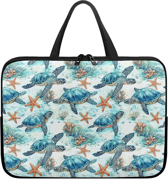 10 Inch Sea Turtle Starfish Laptop Sleeve, Lightweight Laptop Cover Computer Bag Tablet Carrying Case with Handle, Waterproof Tote Bags Notebook Case Handbag Briefcase for Men Women