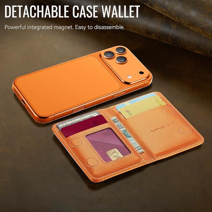 Vinich for MagSafe Wallet Magnetic RFID Blocking Card Holder Compatible with MagSafe Phones and Cases, Strong Magnet Minimalist Phone Wallet for iPhone 17/16/15/14/13/12/Pro/Max/Plus, Orange