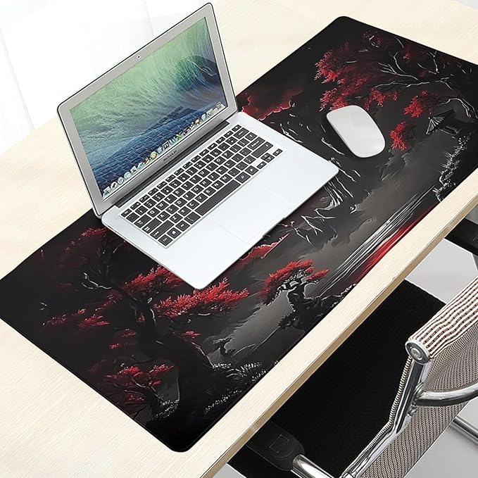 Riverside Full Moon Desk Mat Japanese Desk Pad Mouse Pad Extended Large XL Keyboard Pad 31.5"x11.8" Anime Gaming Mousepad Keyboard Full Desk Mat with Non-Slip Rubber Base Stitched Edge for Home Office