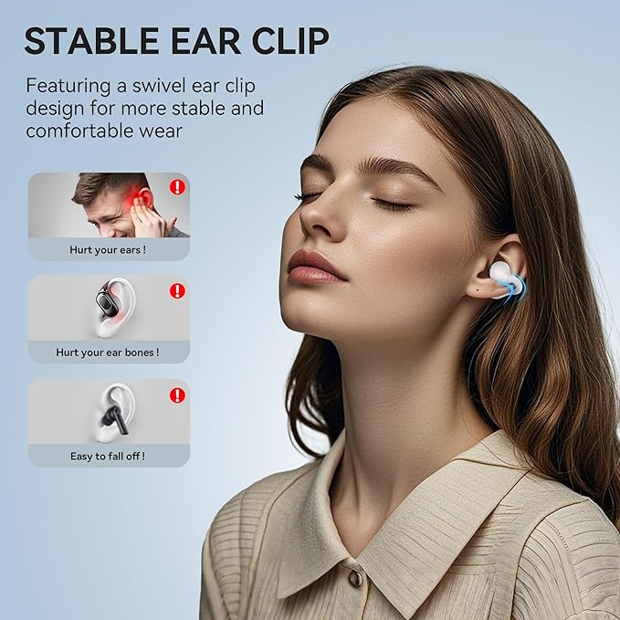 Oraolo Open Ear AC600 Headphones, Bluetooth 6.0 Wireless Earbuds with HiFi Stereo, Clip-On Earbuds with ENC Clear Call, 24H Playtime, Touch Control, IPX6 Waterproof Wireless Headphones for Outdoor
