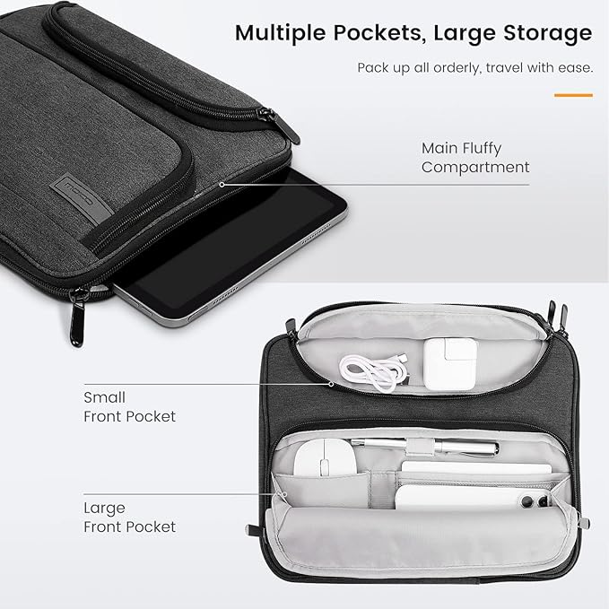 MoKo 13-14 Inch Laptop Sleeve Bag Fits New 13-inch Mac Air M5 & Mac Neo A18 Pro, 14" MacPro M5/M4/M3/M2/M1, 13" Mac Air, Polyester Bag with Double Pockets, Retractable Handle, Black & Gray