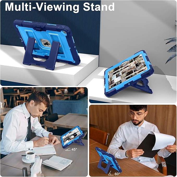 Kids Friendly Case for Apple iPad 10.2" 9th 8th 7th Generation 2021/2020/2019 Case with Pencil Holder & Shoulder Strap, Military Grade Shockproof Kickstand Hard Shell Protective Cover,Blue