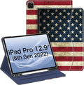 Fintie Folio Case for iPad Pro 12.9" 6th Generation 2022, Multi-Angle Smart Stand Cover w/Pencil Holder & Pocket, Also Fit iPad Pro 12.9 2021 5th & 2020 4th & 2018 3rd Gen, US Flag
