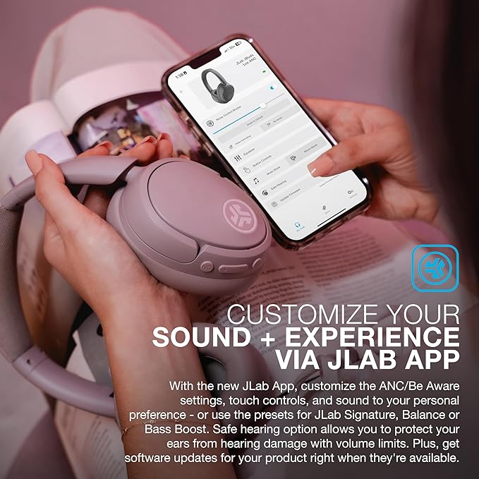 JLab JBuds Lux ANC, Over Ear Headphones, Active Noise Cancelling, Bluetooth, Mauve