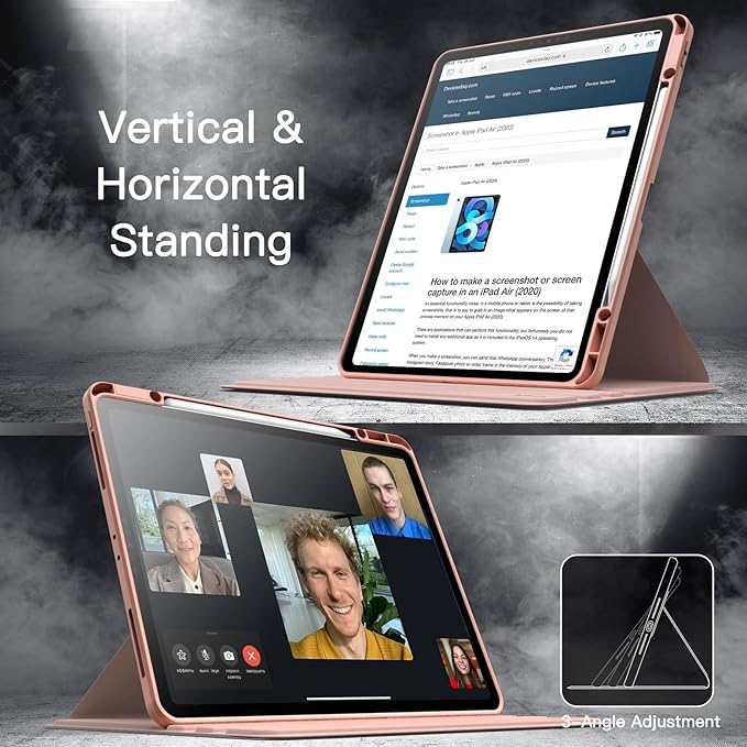 JETech Rotating Case for iPad Pro 12.9-Inch (2022/2021/2020/2018) with Pencil Holder, 360 Degree Rotation Protective Stand Cover Clear Back, Auto Wake/Sleep (Rose Gold)