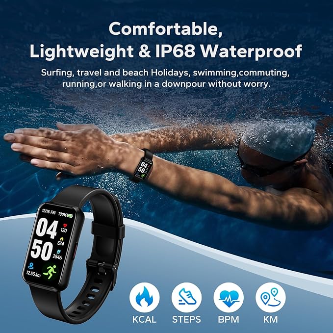 Fitness Trackers,1,47" OLED Display,24/7 Health Heart Rate Monitoring Sleep Blood Oxygen Monitor/Calorie Steps Counter Pedometer Activity Tracker/Smart Notifications for Men Women
