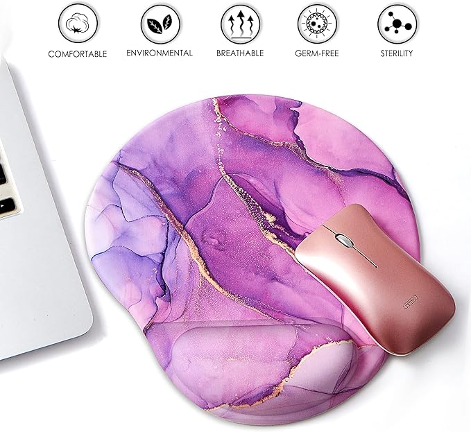 Ergonomic Mouse Pad with Wrist Support,Cute Mouse Pads with Wrist Rest,Comfortable Mouse Pad for Home Office Gaming Working Computers Laptop,Pain Relief with Non-Slip PU Base (Purple Marble)