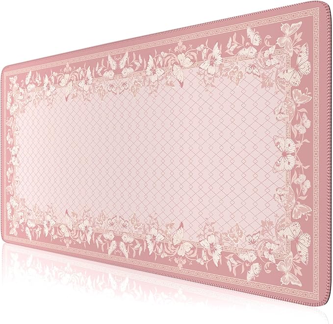 HAOCOO Cute Desk Mat, Pink Desk Matt for Desktop with Edge Stitching, Non-Slip Large Mouse Pad for Desk, Water-Resistant Computer Mat for Gaming,Women Office (Light Pink)