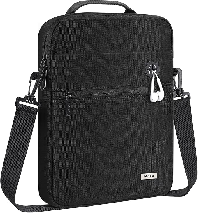 MoKo 9-11 Inch Tablet Bag, 360° Protective Carrying Case Fits iPad Air 5/4th 10.9, iPad Pro 11 inch, iPad 9/8/7th 10.2, iPad 10th Gen 10.9, with Multi-Pockets, Shoulder Strap & Earphone Port, Black