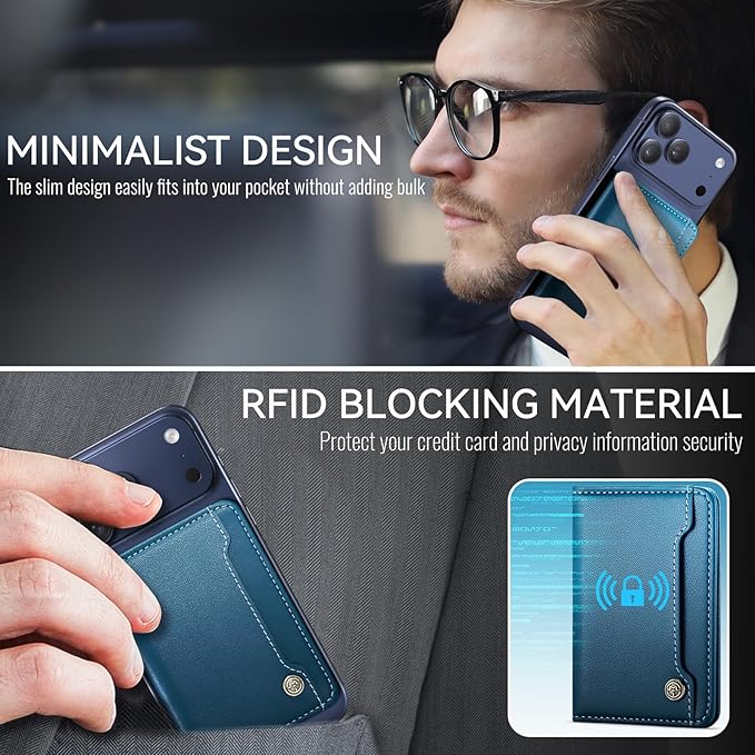 Vinich for MagSafe Wallet Magnetic RFID Blocking Card Holder Compatible with MagSafe Phones and Cases, Strong Magnet Minimalist Phone Wallet for iPhone 17/16/15/14/13/12/ Pro/Max/Plus, Blue