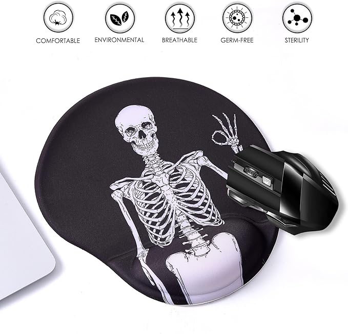 Ergonomic Mouse Pad with Wrist Support,Cute Mouse Pads with Wrist Rest,Comfortable Mouse Pad for Home Office Gaming Work Computers Laptop,Pain Relief with Non-Slip PU Base (Human Skeleton)