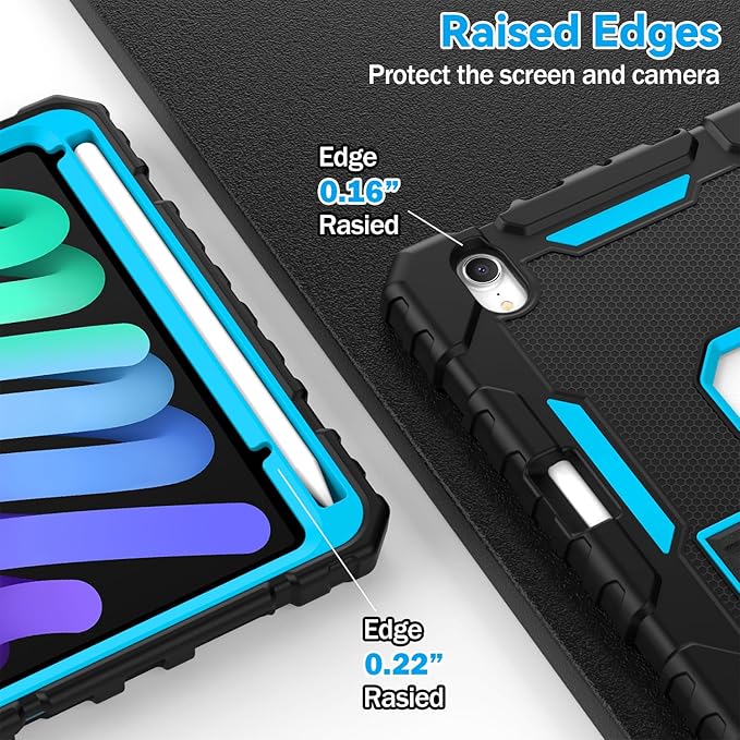 Grifobes Case for iPad mini 7 (A17 Pro) 2024 / Mini 6 2021 8.3 inch, Heavy Duty Shockproof Rugged Cover with Pencil Holder Stand, for I Pad Mini 7th/6th Gen 8.3" Case (Black+Blue)