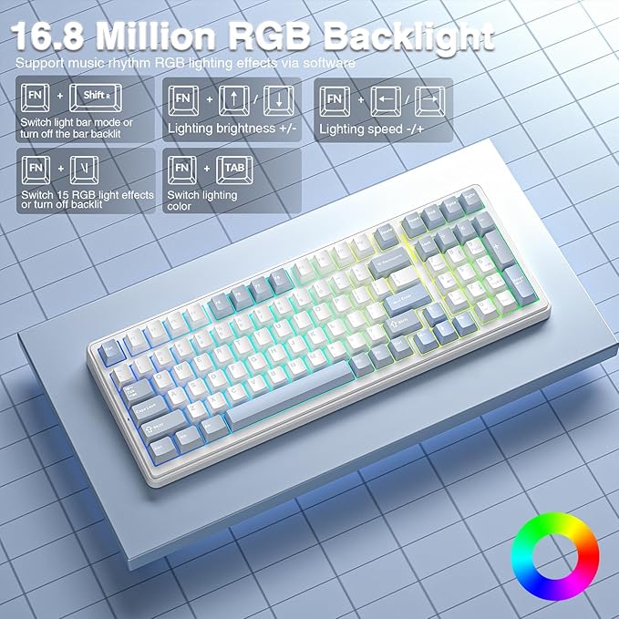 AULA F99 Wireless Mechanical Keyboard-Silent Version,Triple-Mode(BT5.0/2.4GHz/USB-C),Gasket Mounted,Hot Swappable Keyboard with Pre-lubed Linear Switches,RGB Backlit PC Gaming Keyboards for Win/Mac