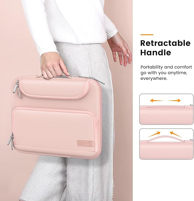 MoKo 9-11 Inch Tablet Sleeve Bag, Fits iPadAir 5/4th 10.9, iPadPro 11 Inch, iPad 9/8th 10.2, iPad 10th 10.9, Tab S8/S9 11",Waterproof Polyester Bag with Double Pockets,Retractable Handle, Pink