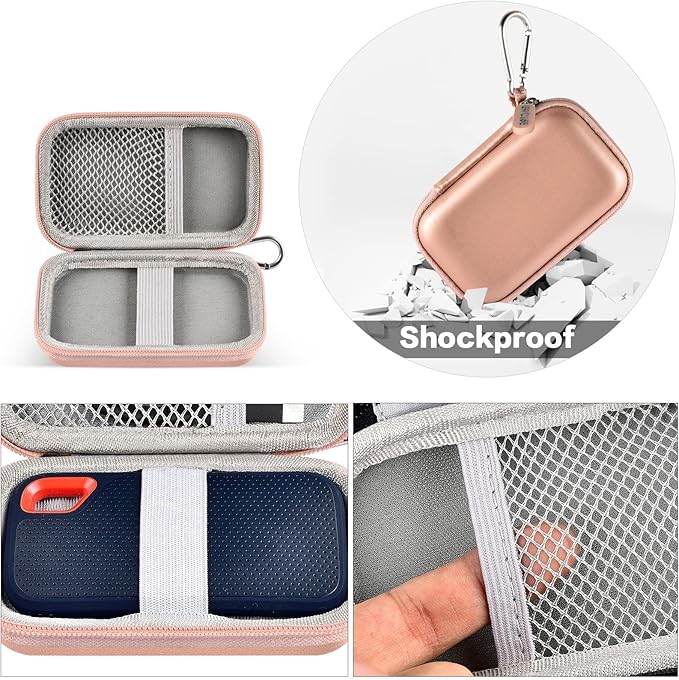 GWCASE Hard Case for SanDisk Extreme Portable SSD 1TB 2TB 4TB 8TB 500GB, External for Solid State Drive Travel Carrying Holder with Mesh Pocket for USB Cables & SD Cards (Bag Only)-Pink