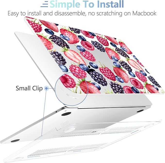 MEEgoodo Case for M5/M4/M3/M2 MacBook Air 15 inch Case 2026 2025 2024 2023, Laptop Shell Fit Model (A3448/A3241/A3114/A2941) for MacBook Air 15.3-inch, Fresh Berries Pattern