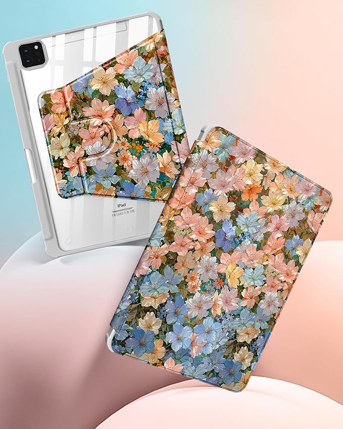 Uppuppy for iPad Air 11 inch Case(Air M4 2026, 8th Gen/M3 2025/M2)/Air 5th/4th Gen 10.9", for iPad Pro 11 inch Case(4th/3rd/2nd/1st Gen) - 360 Rotating Smart Folio Cover with Pencil Holder, Floral