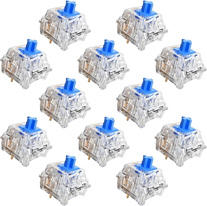 Zhouwang 90PCS Crystal Blue Clicky Mechanical Keyboard Switches,3-Pin Hot-Swappable Pre-Lubricated Switches with 2 Kailh Switches,Crisp Click Sound,for Gaming Keyboards & 3D Print Accessories