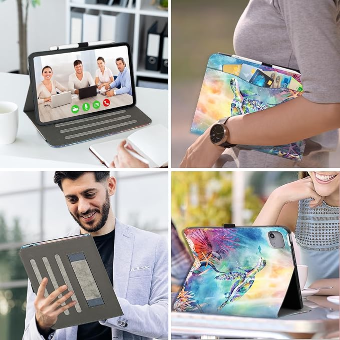 Lokigo for iPad Air 13 Inch Case M3/M2(2025/2024), iPad Pro 12.9 Case (6th/5th/4th/3th Gen 2022/2021/2020/2018) with Pencil Holder, Support Touch ID and Auto Wake/Sleep (Blue Turtle)