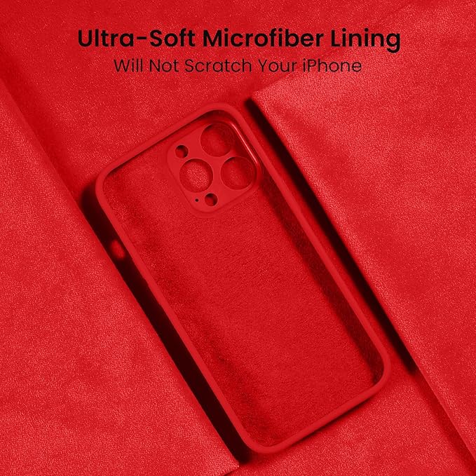 FireNova Designed for iPhone 14 Pro Max Case, Silicone Upgraded [Camera Protection] Case with [2 Screen Protectors], Soft Anti-Scratch Microfiber Lining Inside, 6.7 inch, Red