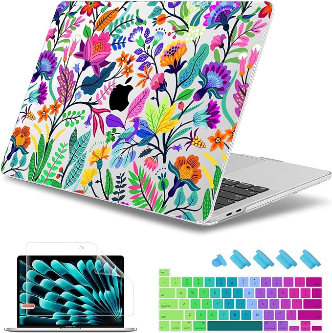 May Chen for MacBook Pro 16 inch A2141 2020 2019, Plastic Pattern Hard Shell Case Screen Protector & Keyboard Cover for MacBook Pro 16-inch, Colorful Flowers and Tropic Leaves