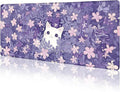LIMKRIAN Cat Purple Mouse Pad Large Desk Mat, Kawaii Purple Computer Mousepad with Stitched Edges Non-Slip, Keyboard Mouse Pad for Desktop Cute Office Supplies Desk Decor Accessories 31.5x11.8 in