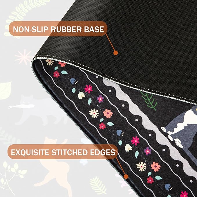 L-SPOUTTO Cute Cat Desk Mat for Keyboard and Mouse,XXL Large Mouse Pad Non-Slip Keyboard Pad Waterproof Desktop Mat for Laptop Computer Work Game Home Office-Cats Black