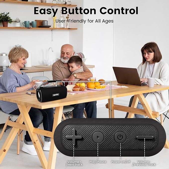 IPX5 Waterproof Portable Bluetooth Speaker 5W Stereo Sound with Bluetooth 5.3, TWS, 1200mAh Battery, USB-C Fast Charge, for Outdoor/Party/Home