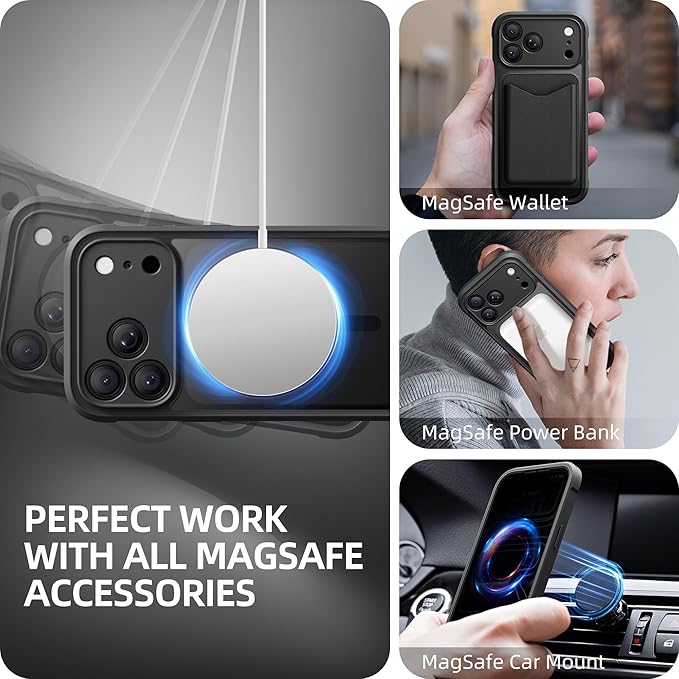 BERFY for iPhone 17 Pro Max Case, Compatible with MagSafe, Built-in Privacy Screen Protector, Camera Protection, Shockproof Full Body Phone Case 6.9", Translucent Black