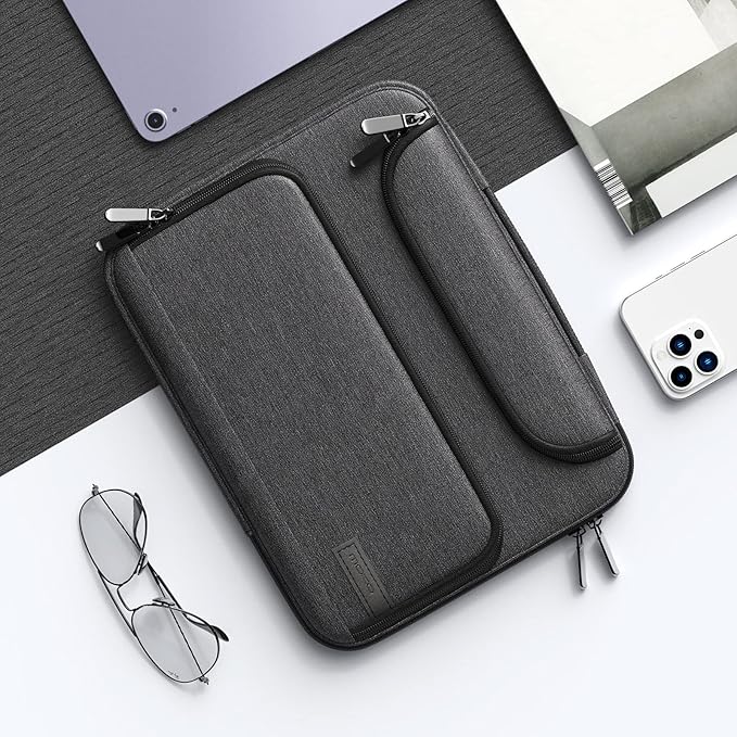MoKo 13-14 Inch Laptop Sleeve Bag Fits New 13-inch Mac Air M5 & Mac Neo A18 Pro, 14" MacPro M5/M4/M3/M2/M1, 13" Mac Air, Polyester Bag with Double Pockets, Retractable Handle, Black & Gray