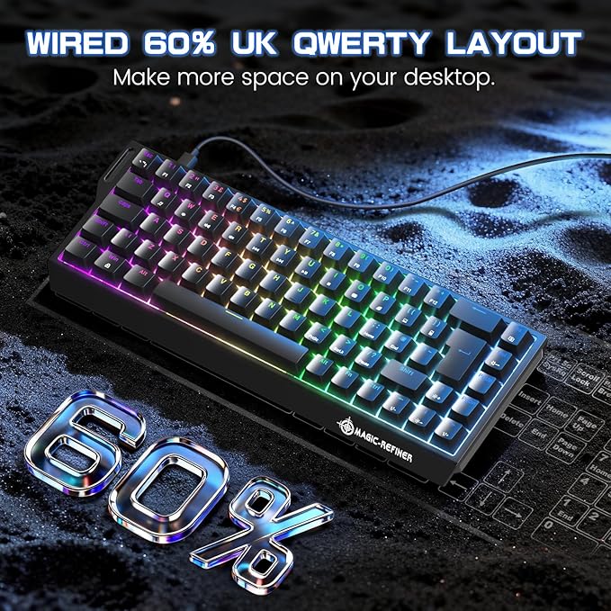 MAGIC-REFINER X68 HE Wired 60% Hall Effect Rapid Trigger Mechanical RGB Gaming Keyboard with 8K Polling,0.04mm RT Accuracy,Magnetic Switch,Adjustable Actuation,Snap Tap for PC Mac Esport Gamer (Black)