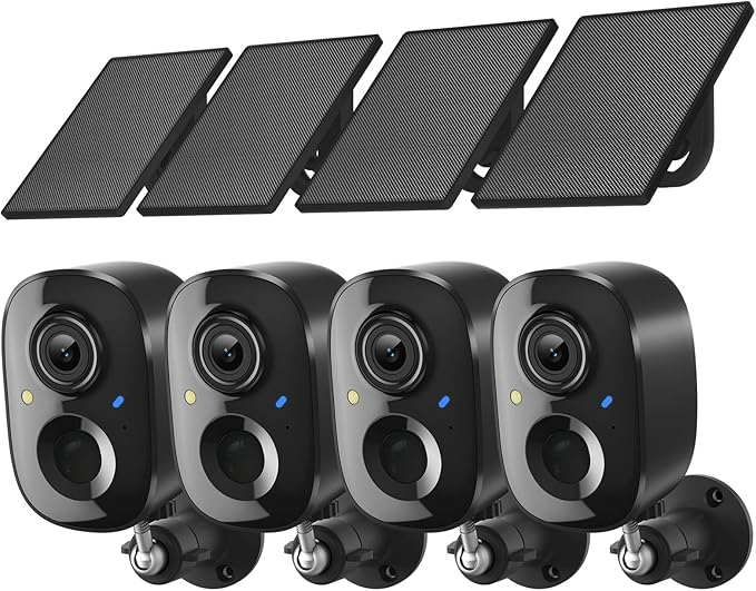 2K FHD Security Camera Wireless Outdoor Cameras for Home Security,AI Human Detection,Instant Alert,Color Night Vision,SD/Cloud Storage,Solar/Battery Powered,2.4G WIFI Only,Spotlight,Siren Alarm,4 Pack